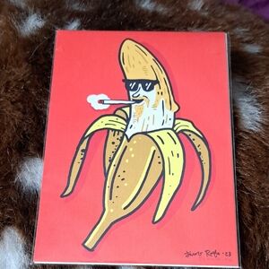 Funky Banana Art Print on Red Background